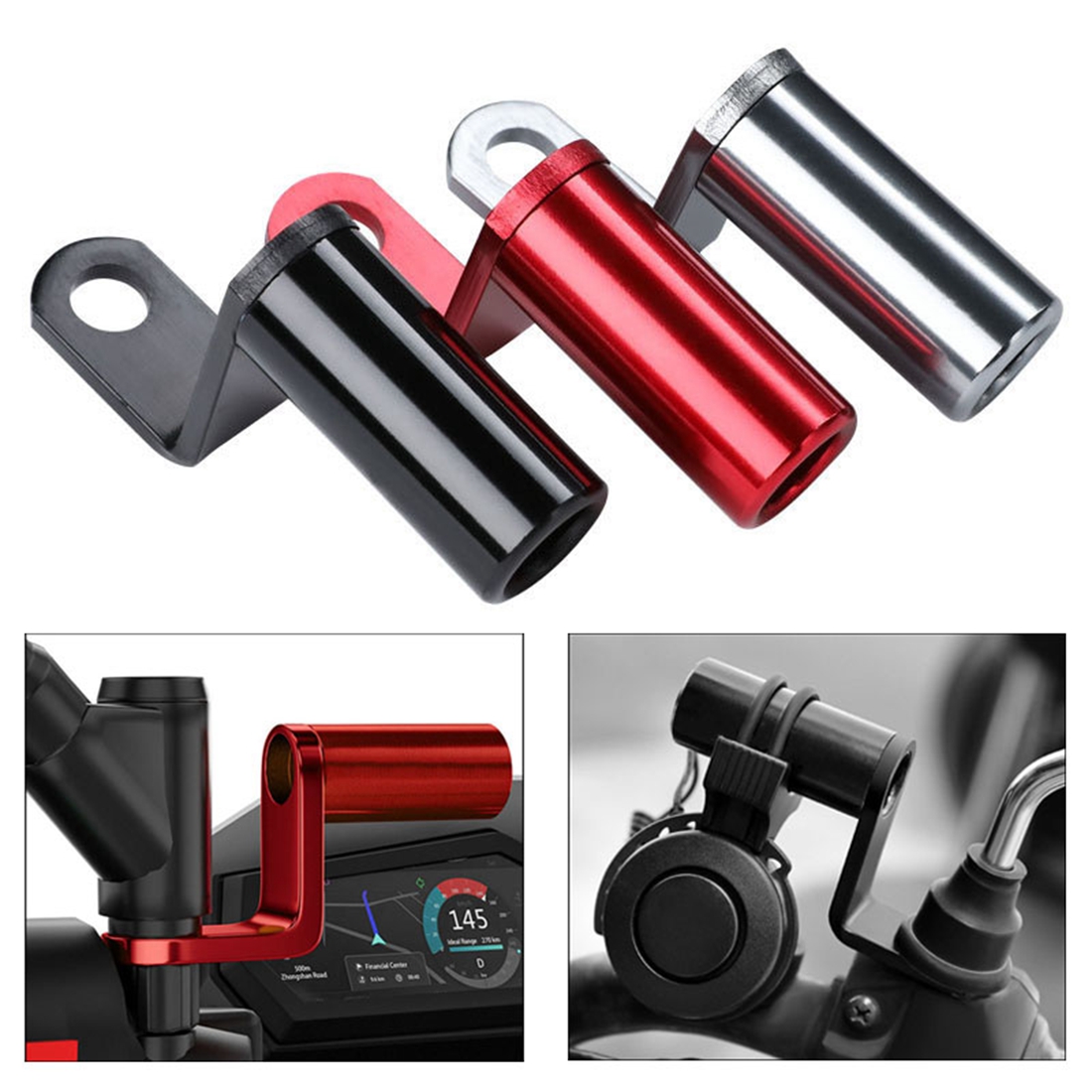 Mirror Extender Bar - ขายึดกระจกมองหลังแบบหนีบ CNC อลูมิเนียม สำหรับมอเตอร์ไซค์ ตัวต่อขยายกระจกมองข้างมอเตอร์ไซค์ อะแดปเตอร์สำหรับติดกระดิ่ง