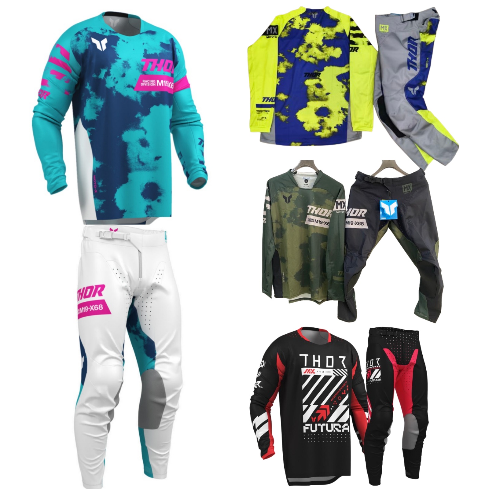 Gear Set Motorcycle - ชุดอุปกรณ์มอเตอร์ครอส ชุดเสื้อเจอร์ซีย์ THOR สำหรับรถวิบากแบบออฟโรด ชุดเสื้อเจอร์ซีย์มอเตอร์ไซค์ ชุดคอมโบ