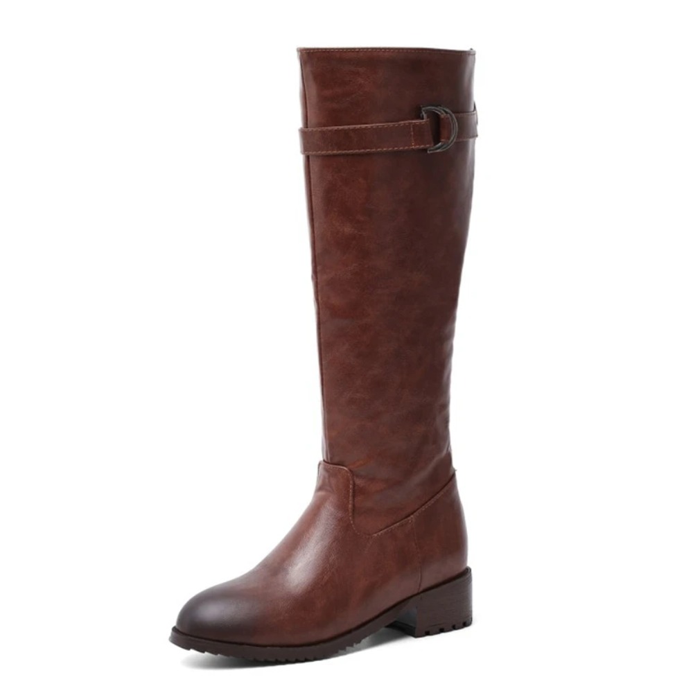 Riding Boot Short - รองเท้าบูทสูงถึงเข่า ผู้หญิง หัวแหลม ส้นเหลี่ยม ซิปหลัง บุขน