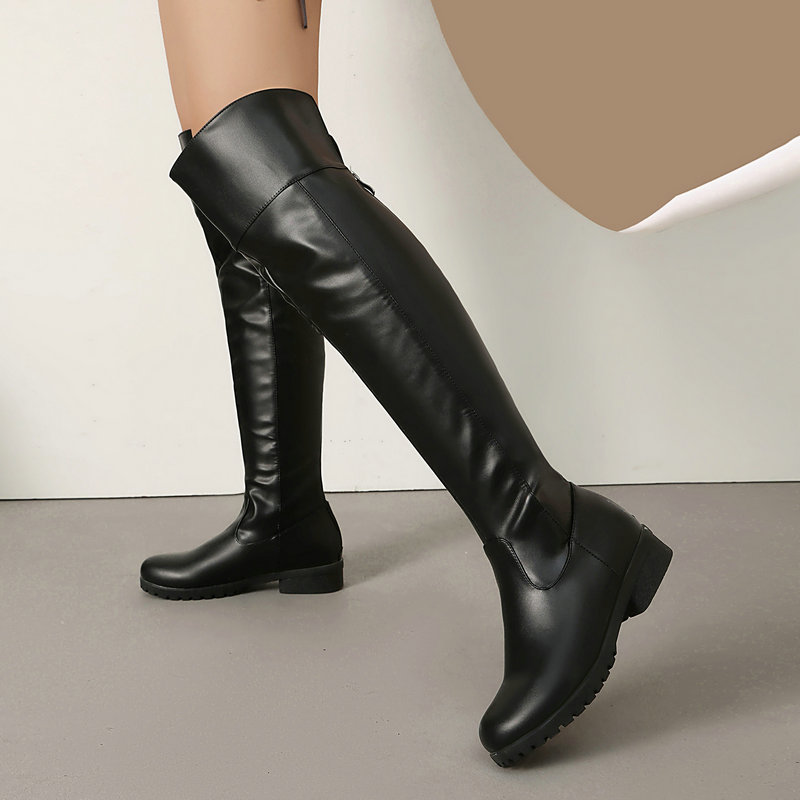 Riding Boot Short - รองเท้าบูทสไตล์พังก์กอธิค หนัง PU นิ่ม ส้นเตี้ย แบบสวม